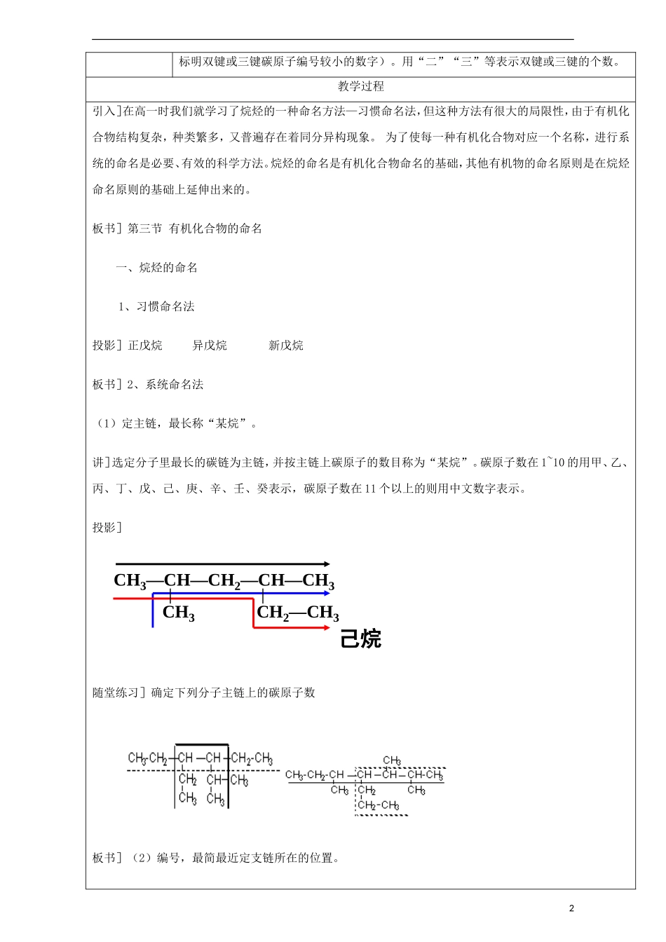 高中化学 专题1.3 有机化合物的命名教学案 新人教版选修5-新人教版高二选修5化学教学案_第2页
