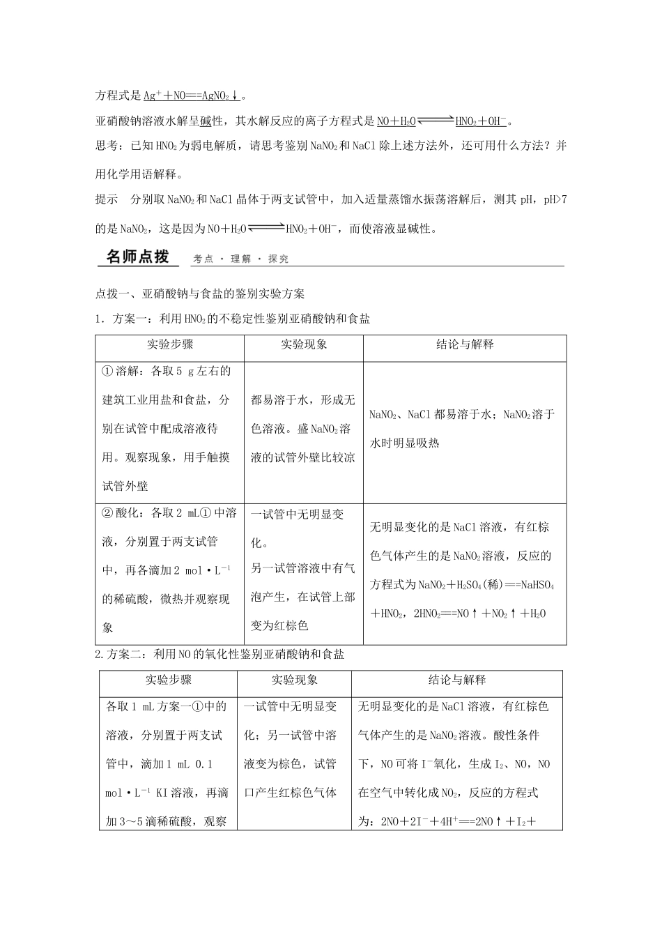 高中化学 专题3 物质的检验与鉴别 课题二 亚硝酸钠和食盐的鉴别教学案 苏教版选修6-苏教版高二选修6化学教学案_第2页