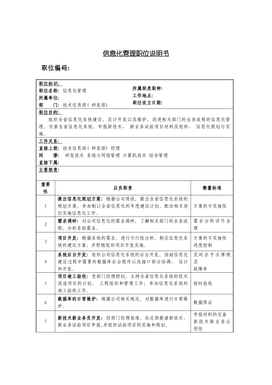 信息化与技术管理岗位说明书_第2页