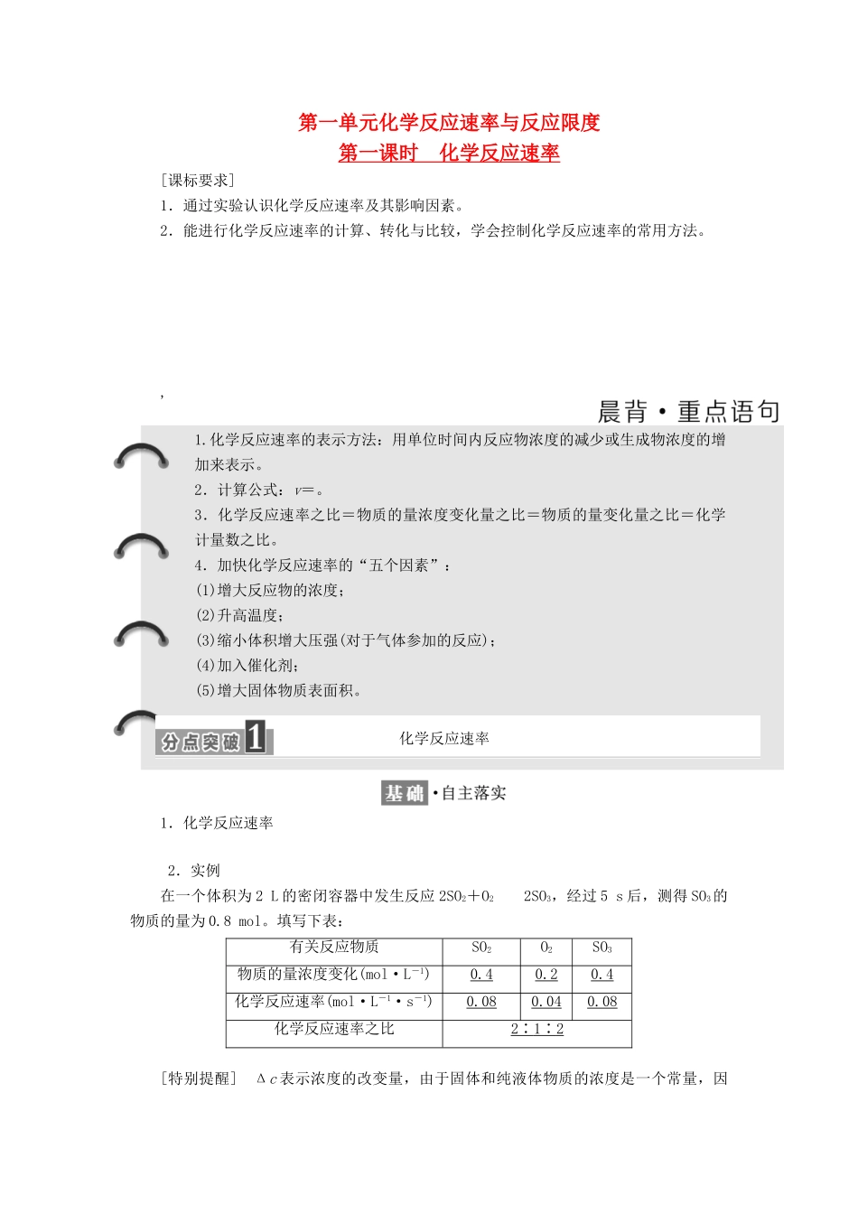 高中化学 专题2 化学反应与能量转化 第一单元 化学反应速率与反应限度教学案 苏教版必修2-苏教版高一必修2化学教学案_第1页