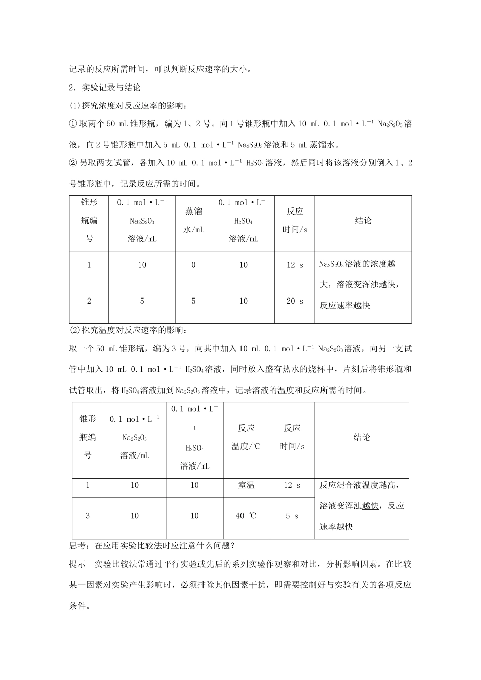 高中化学 专题4 化学反应条件的控制 课题一 硫代硫酸钠与酸反应速率的影响因素教学案 苏教版选修6-苏教版高二选修6化学教学案_第2页