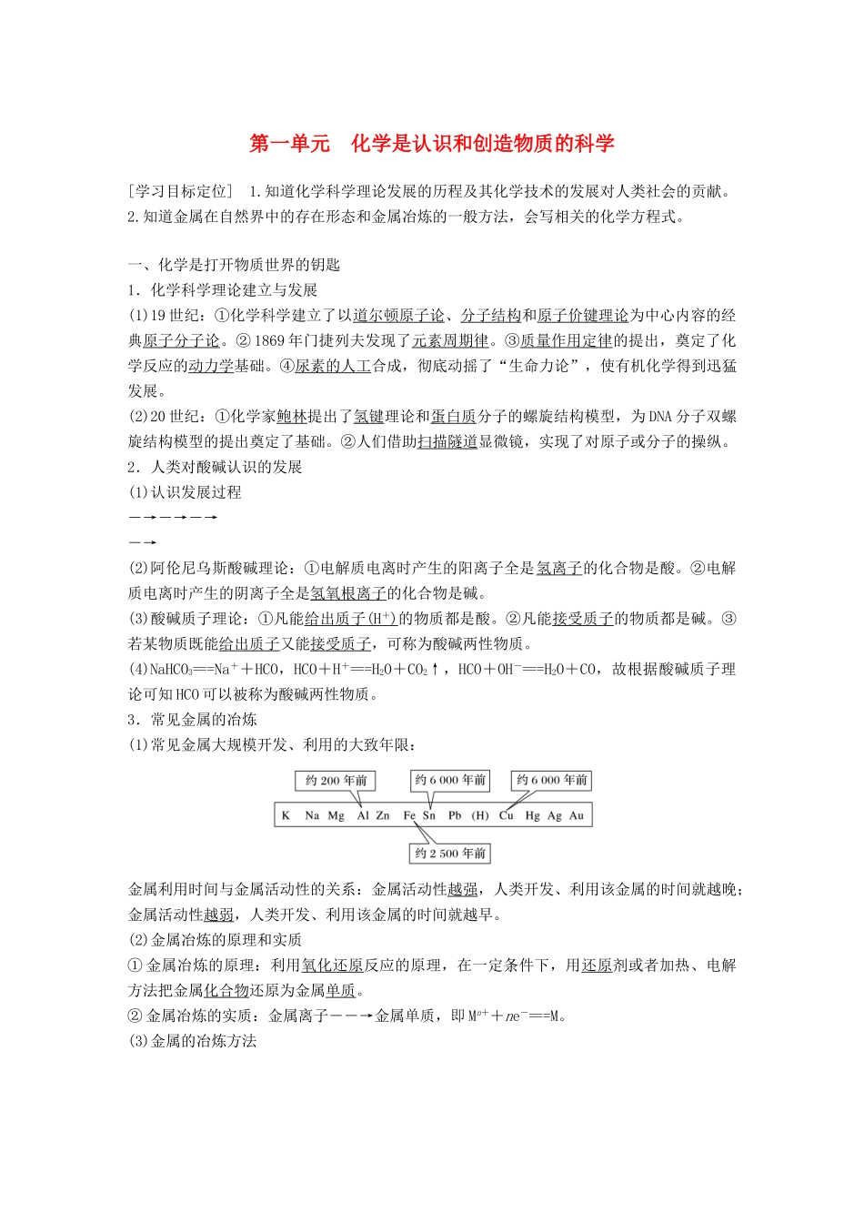 高中化学 专题4 化学科学与人类文明 第1单元 化学是认识和创造物质的科学教学案 苏教版必修2-苏教版高一必修2化学教学案_第1页