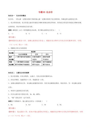 高中化学 专题05 化合价教学案（含解析）-人教版高中全册化学教学案