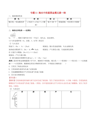 高中化学 专题11 海水中的重要金属元素—钠教学案（含解析）-人教版高中全册化学教学案