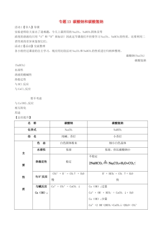高中化学 专题13 碳酸钠和碳酸氢钠教学案（含解析）-人教版高中全册化学教学案