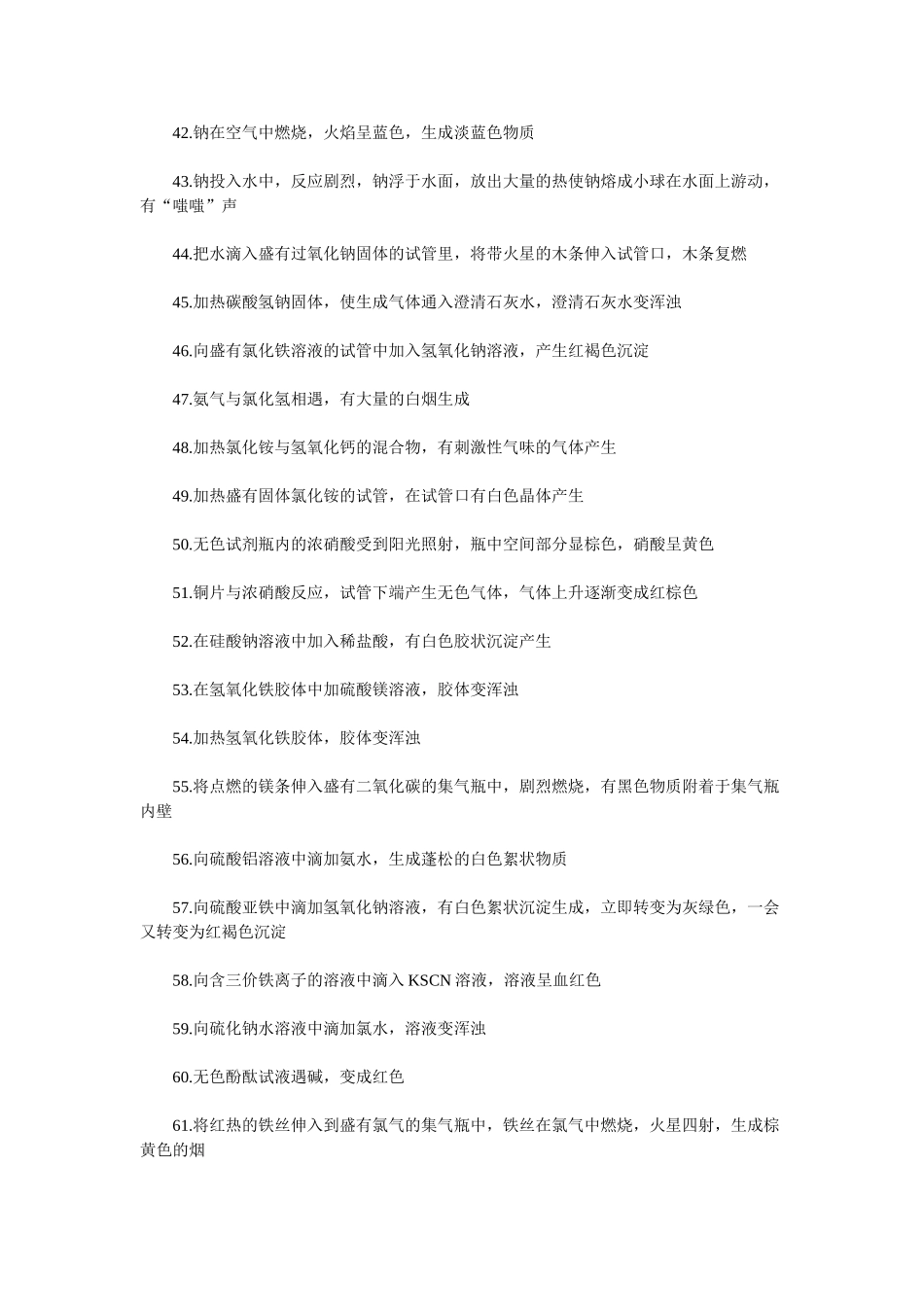 高中化学 初高中实验现象汇总 新人教版选修6_第3页