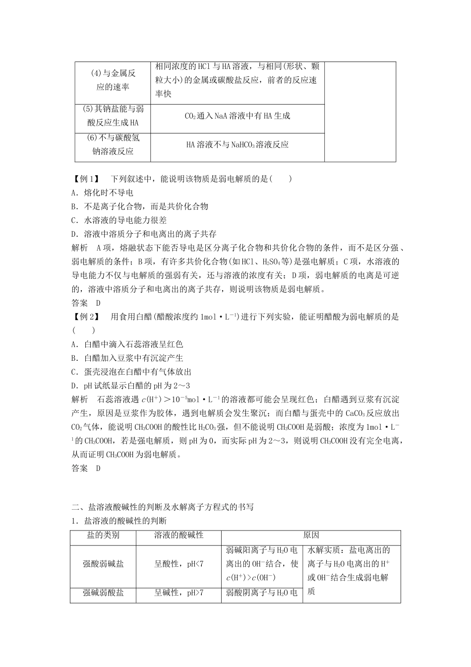 高中化学 专题5 溶液中的离子平衡本专题重难点突破教学案 苏教版必修2-苏教版高一必修2化学教学案_第2页