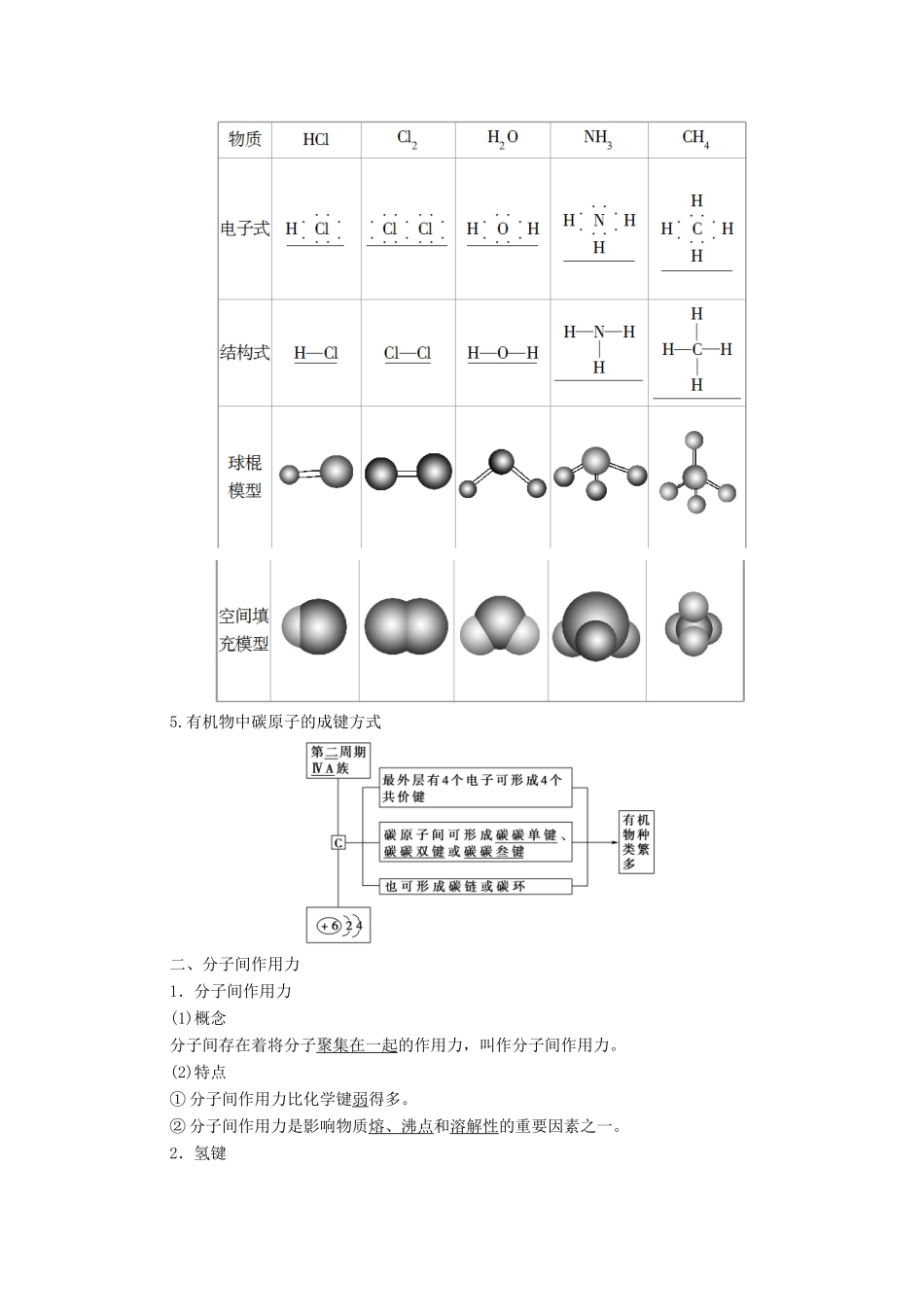 高中化学 专题5 微观结构与物质的多样性 第2单元 第2课时 共价键 分子间作用力教学案 苏教版必修第一册-苏教版高中第一册化学教学案_第2页