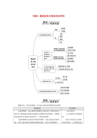 高中化学 专题5 微观结构与物质的多样性 专题复习课教学案 苏教版必修第一册-苏教版高中第一册化学教学案