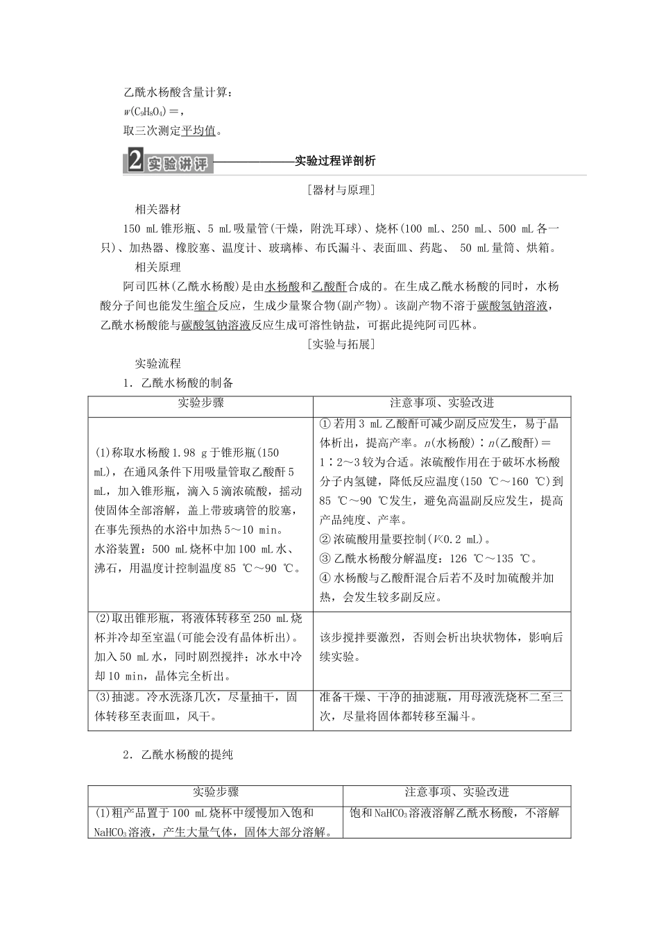 高中化学 专题7 物质的制备与合成 课题2 阿司匹林的合成教学案 苏教版选修6-苏教版高二选修6化学教学案_第2页
