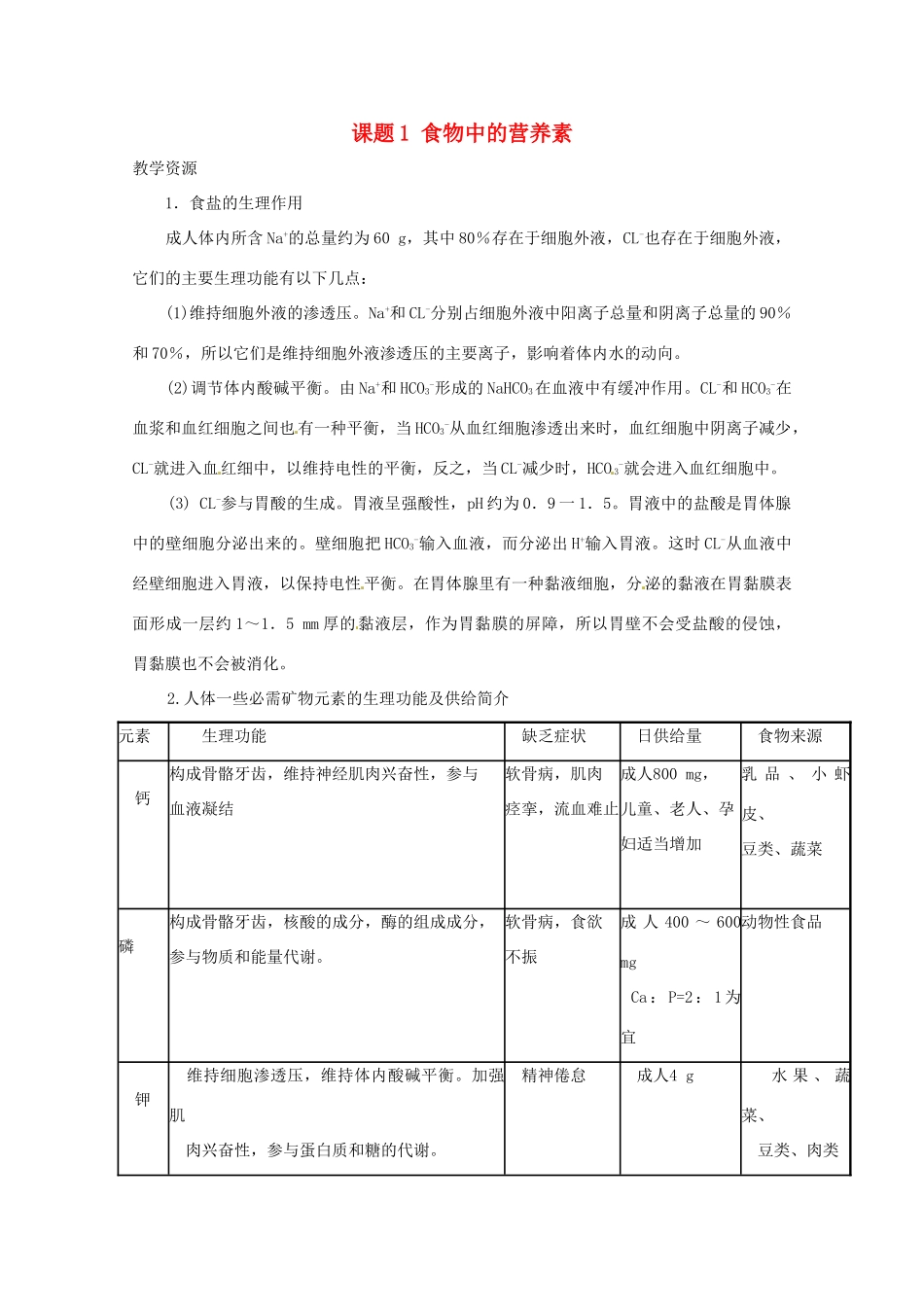高中化学 化学与生活 2.1食物中的营养素素材 鲁科版选修1_第1页