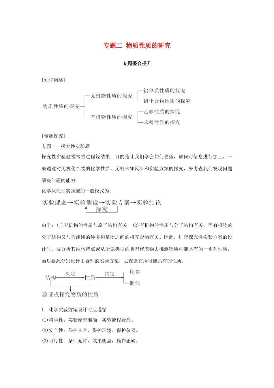 高中化学 专题二 物质性质的研究专题整合提升教学案 苏教版选修6-苏教版高二选修6化学教学案_第1页