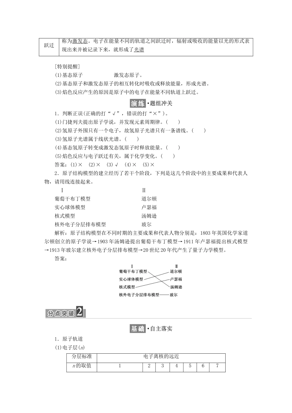 高中化学 第1章 原子结构 第1节 原子结构模型教学案 鲁科版选修3-鲁科版高二选修3化学教学案_第2页