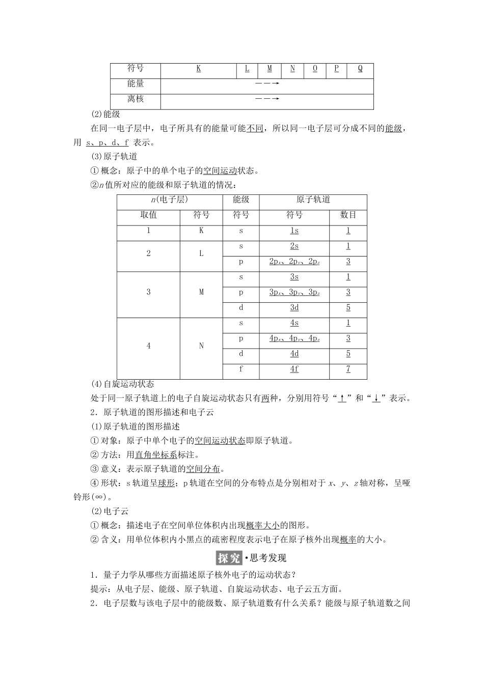 高中化学 第1章 原子结构 第1节 原子结构模型教学案 鲁科版选修3-鲁科版高二选修3化学教学案_第3页