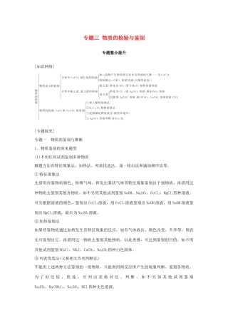 高中化学 专题三 物质的检验与鉴别专题整合提升教学案 苏教版选修6-苏教版高二选修6化学教学案