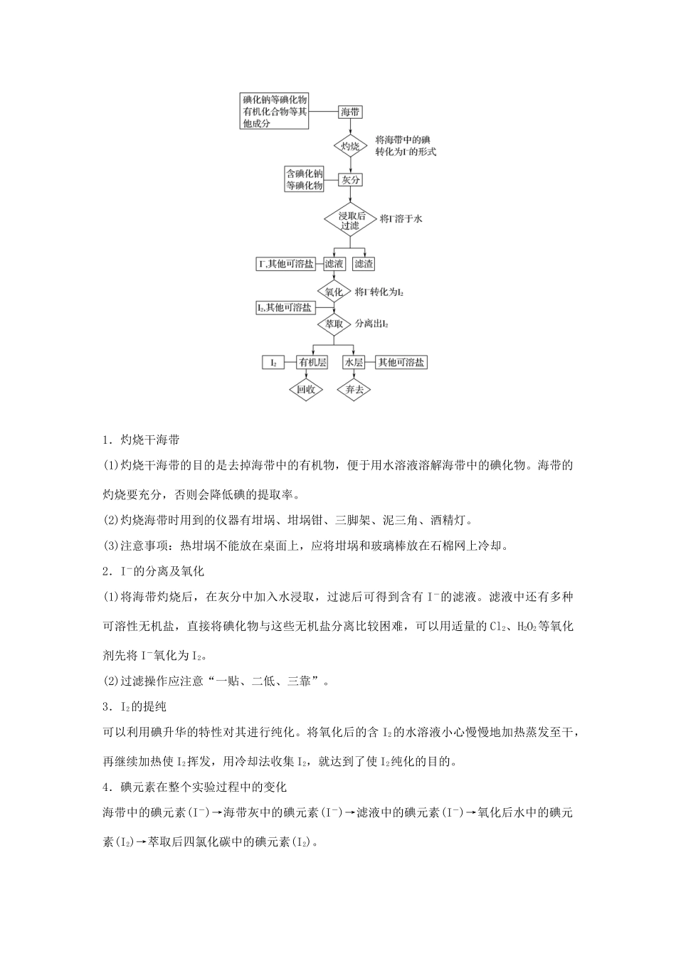 高中化学 专题一 物质的分离与提纯 课题1 海带中碘元素的分离及检验教学案 苏教版选修6-苏教版高二选修6化学教学案_第3页