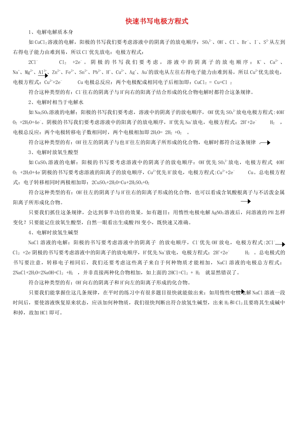 高中化学 快速书写电极方程式素材 新人教版选修4_第1页