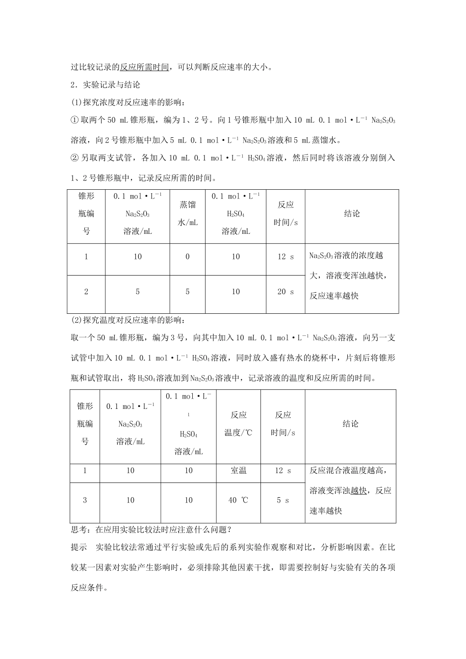 高中化学 专题四 化学反应条件的控制 课题1 硫代硫酸钠与酸反应速率的影响因素教学案 苏教版选修6-苏教版高二选修6化学教学案_第2页