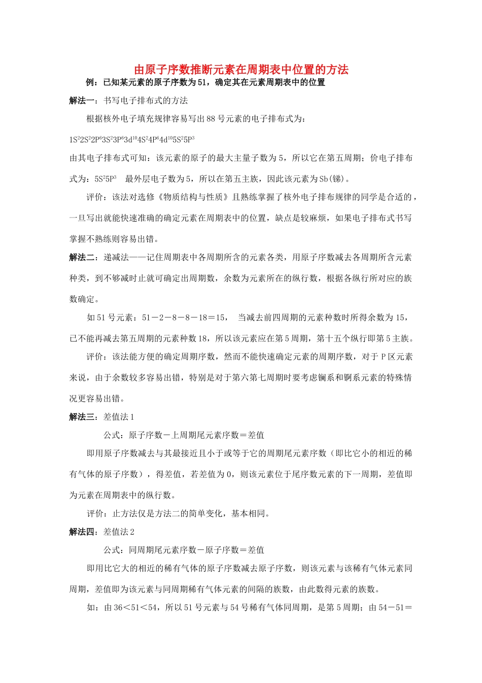 高中化学 由原子序数推断元素在周期表中位置的方法素材 鲁科版_第1页