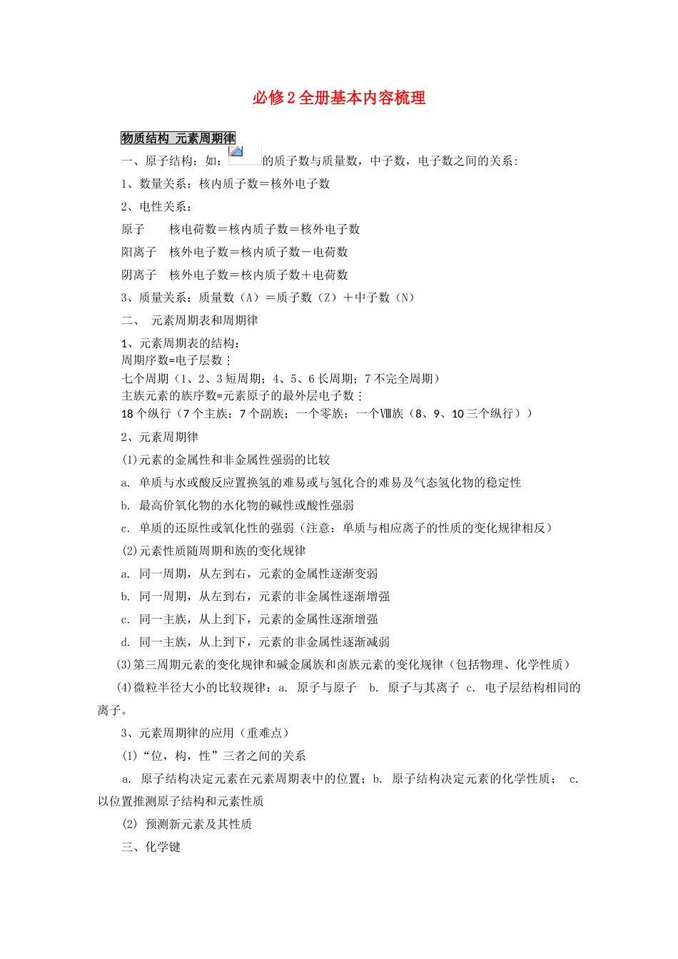 高中化学 知识梳理素材 新人教版必修2_第1页