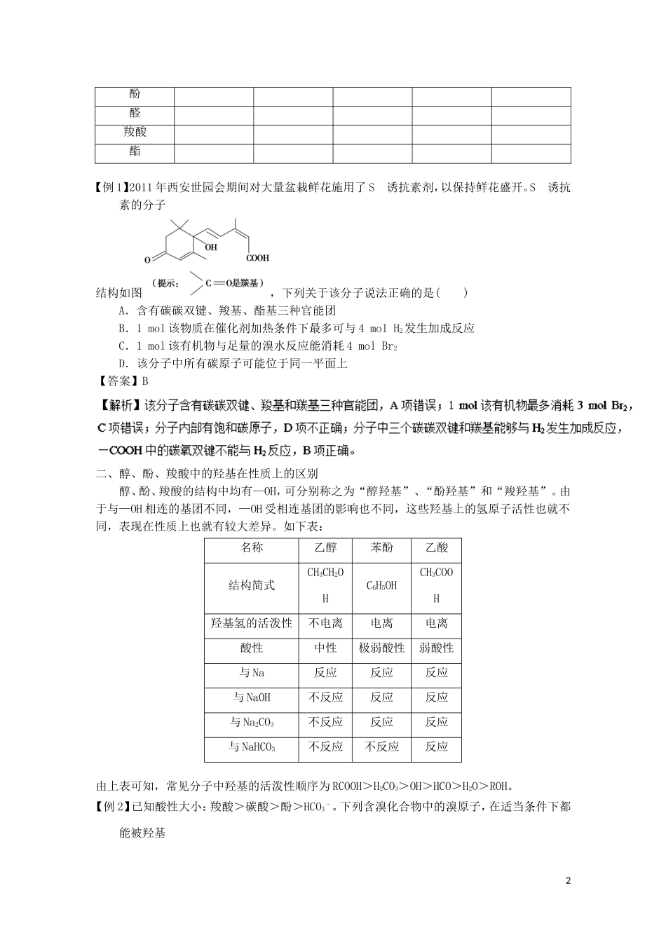 高中化学 第3章 烃的含氧衍生物章末复习教学案 新人教版选修5-新人教版高二选修5化学教学案_第2页