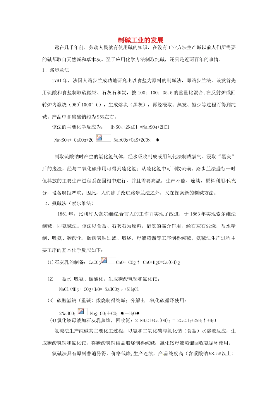 高中化学 第一单元 走进化学工业 课题3 纯碱的生产 制碱工业的发展素材 新人教版选修2-新人教版高二选修2化学素材_第1页