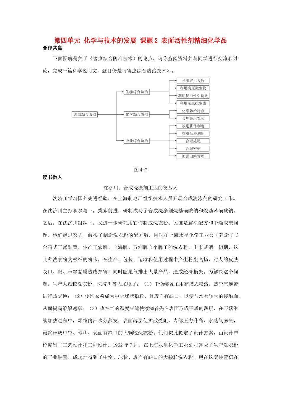 高中化学 第四单元 化学与技术的发展 课题2 表面活性剂精细化学品素材 新人教版选修2-新人教版高二选修2化学素材_第1页