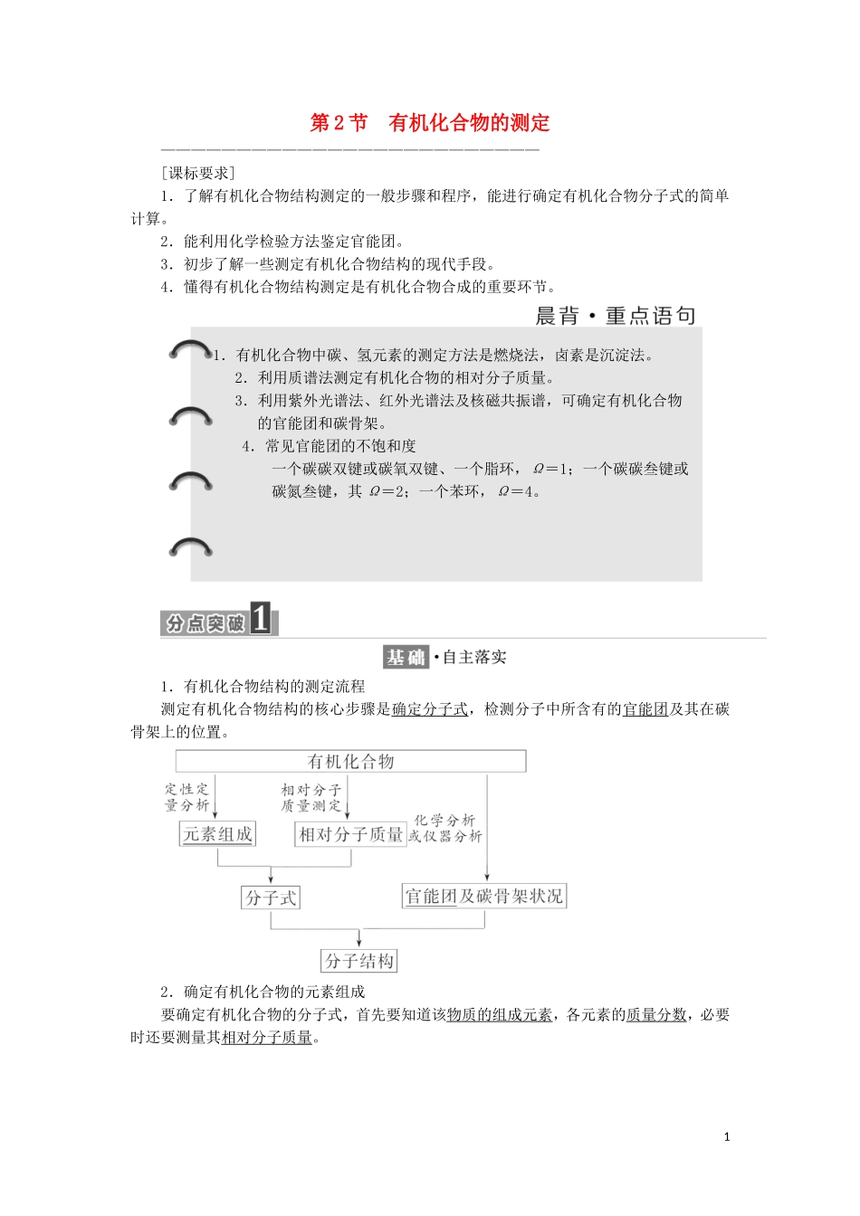 高中化学 第三章 有机合成及其应用 合成高分子化合物 第2节 有机化合物的测定教学案 鲁科版选修5-鲁科版高二选修5化学教学案_第1页