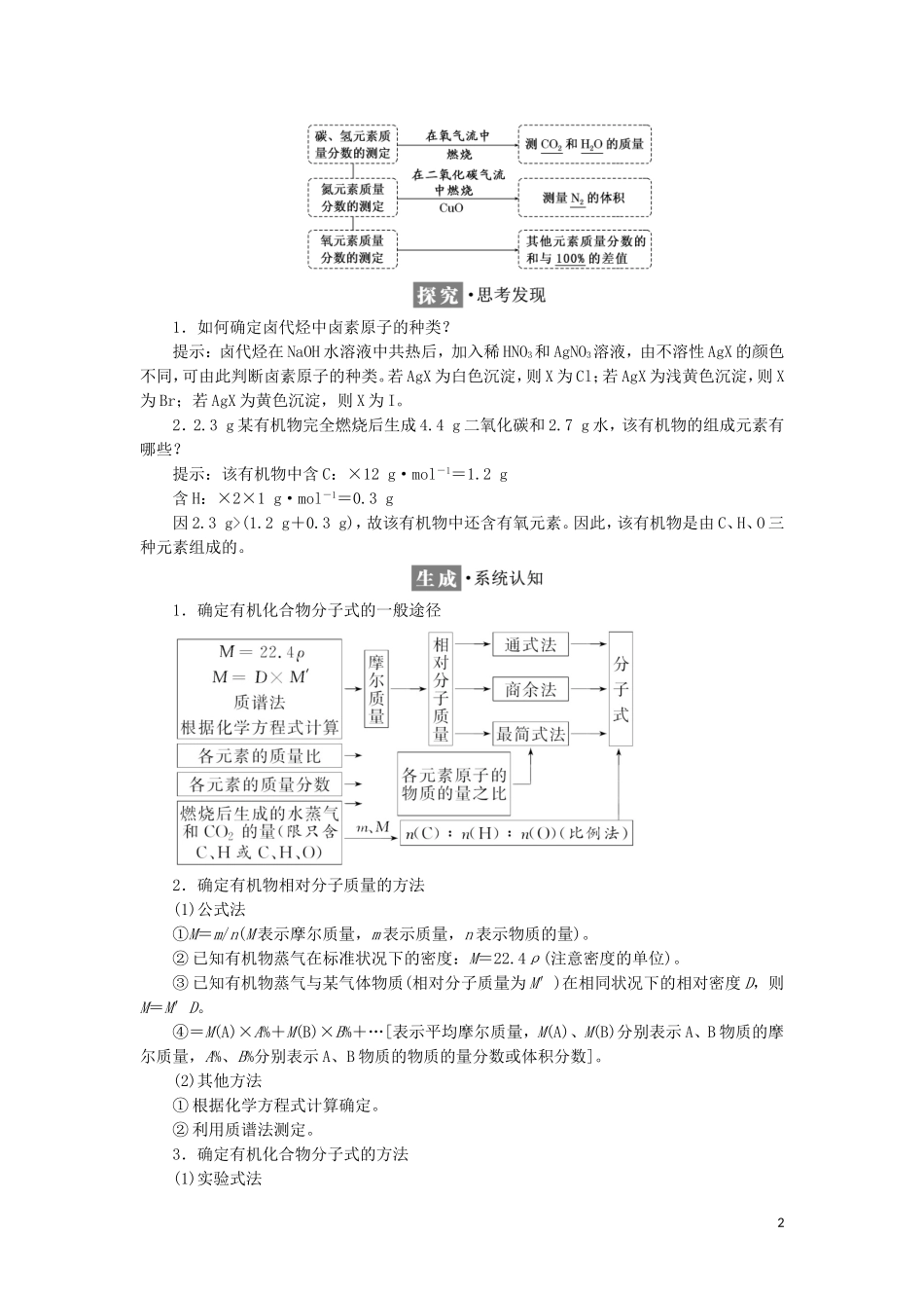 高中化学 第三章 有机合成及其应用 合成高分子化合物 第2节 有机化合物的测定教学案 鲁科版选修5-鲁科版高二选修5化学教学案_第2页