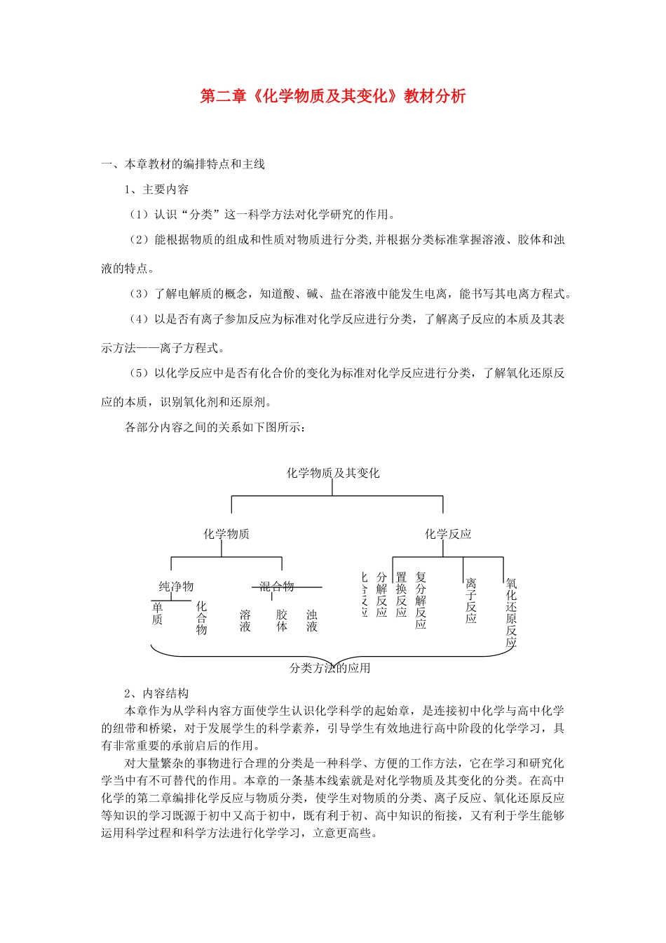 高中化学 第二章《化学物质及其变化》教材分析 新人教版必修1_第1页