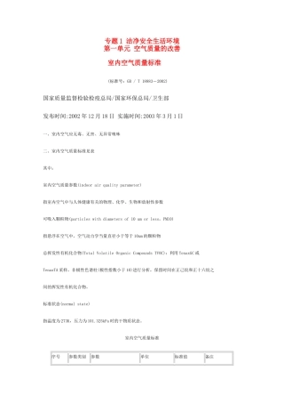 高中化学《空气质量的改善-室内空气质量标准》文字素材3 苏教版选修1