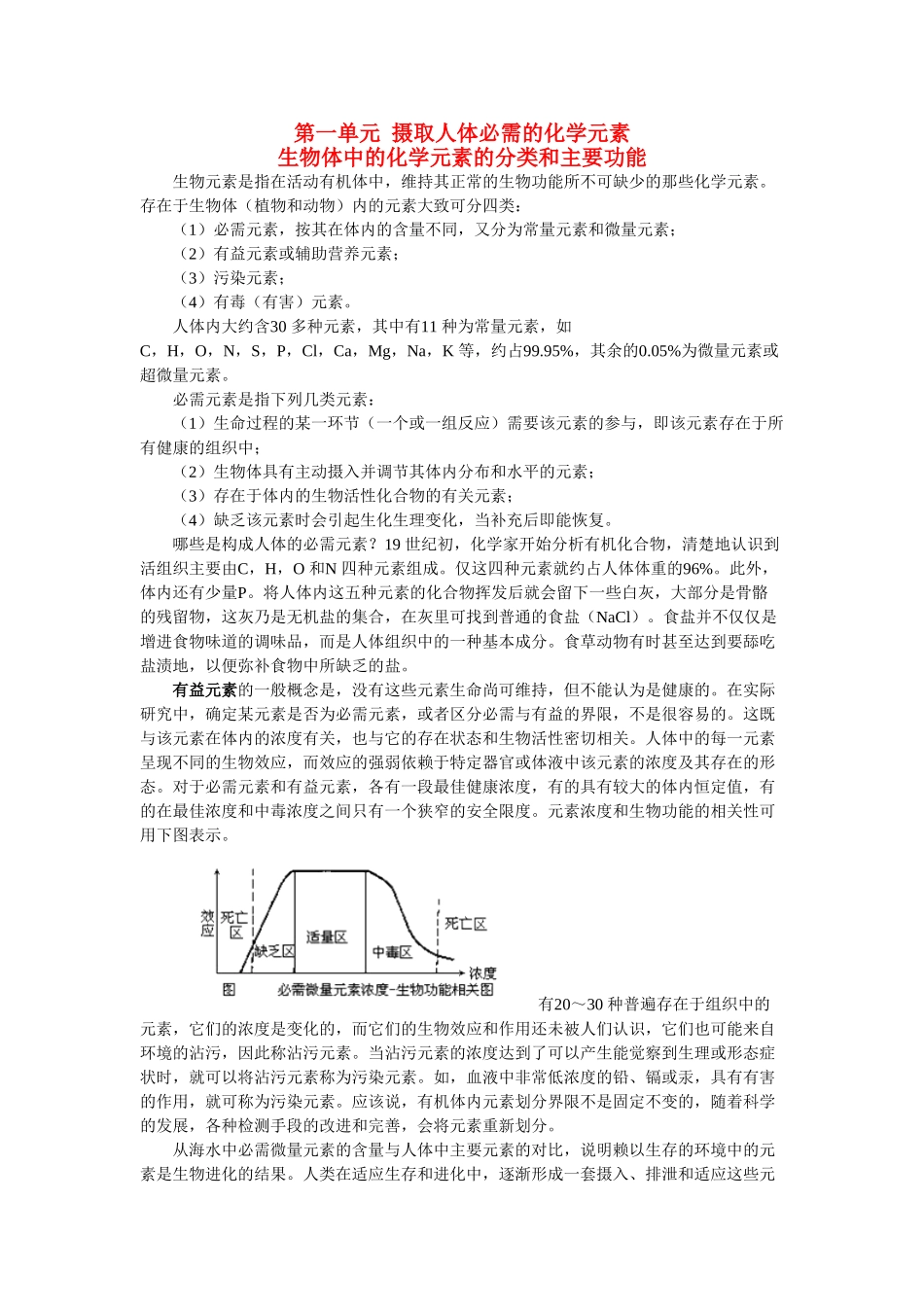 高中化学《摄取人体必需的化学元素》文字素材1 苏教版选修1_第1页