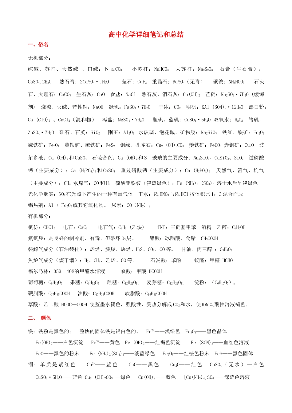 高中化学 详细笔记和总结素材_第1页