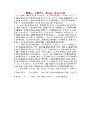 高中化学 蒸馏水、去离子水、高纯水、超纯水比较素材 新人教版必修1