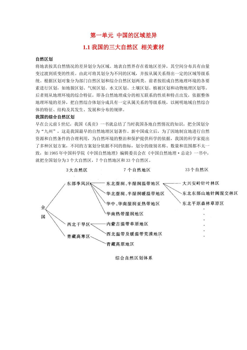 高中地理 1.1《我国的三大自然区》素材 旧人教版选修2_第1页