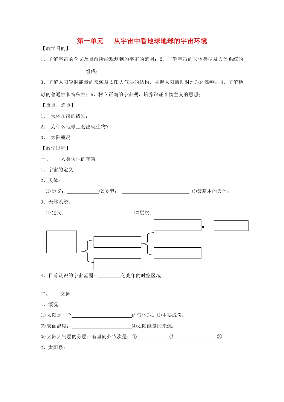 高中地理 1.1地球的宇宙环境教学案一体化 鲁教版必修1_第1页