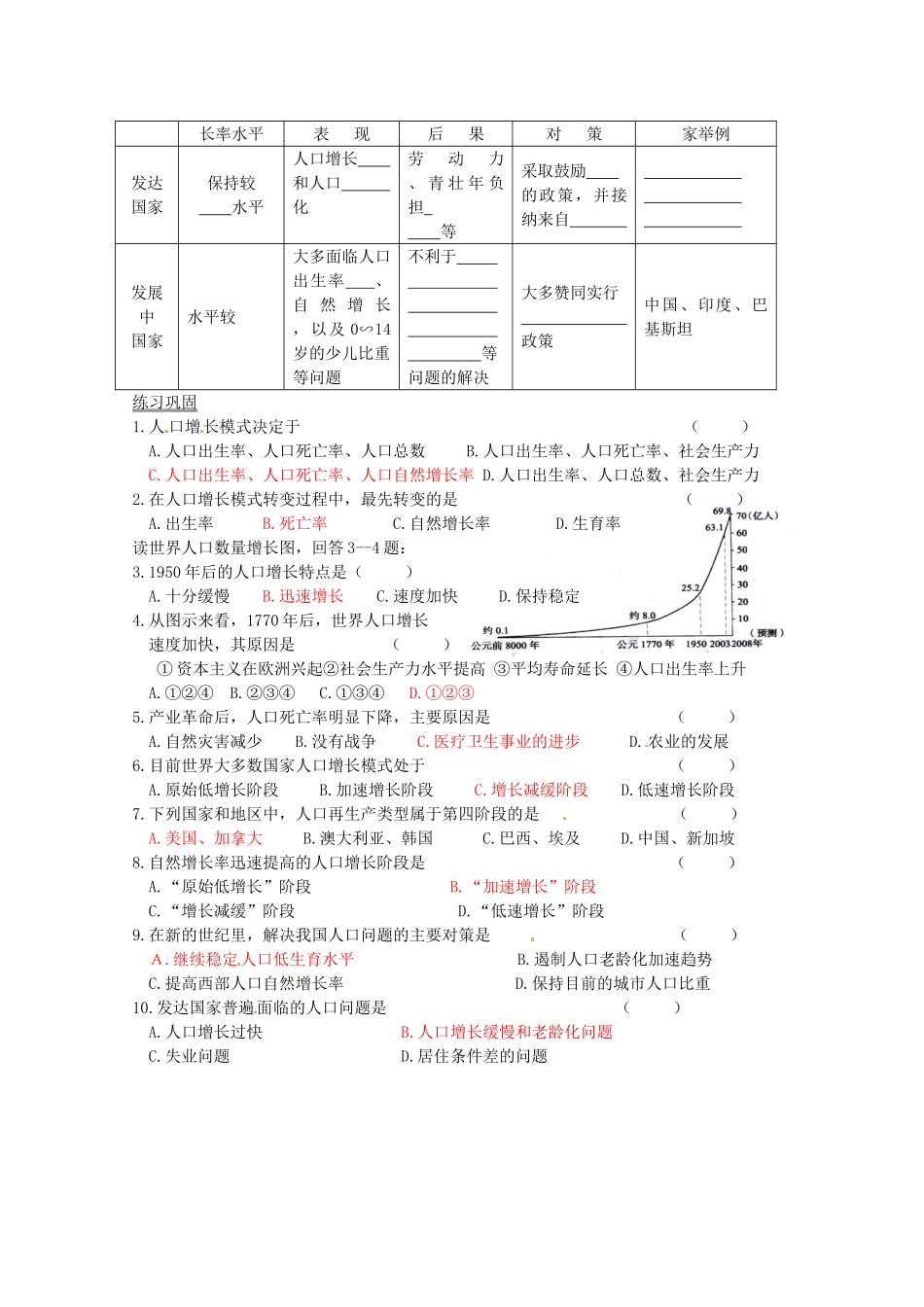 高中地理 1.1人口增长与人口问题学案 鲁教版必修2_第2页
