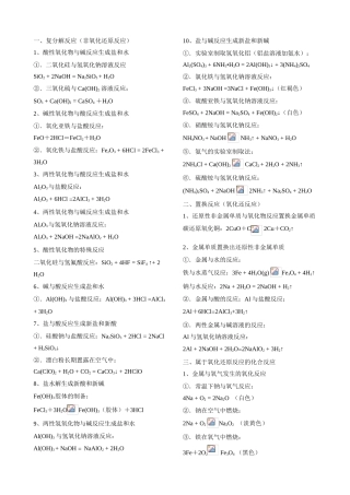 高中化学必修1教材中的全部化学方程式分类归纳（7类59个方程式）