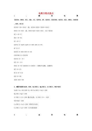 高中化学方程式 电离方程式盘点素材-人教版高中全册化学素材