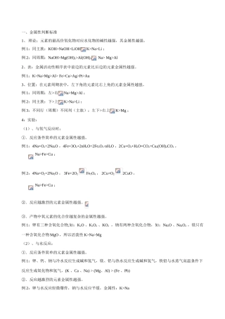高中化学金属性判断的16条标准和非金属性判断的10条标准