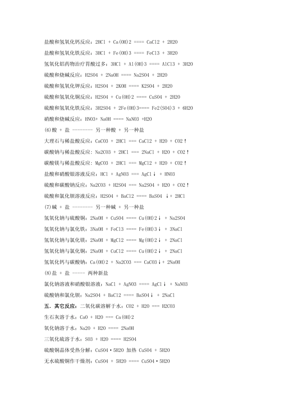 高中化学方程式 酸碱盐氧化物等相互关系反应素材-人教版高中全册化学素材_第2页