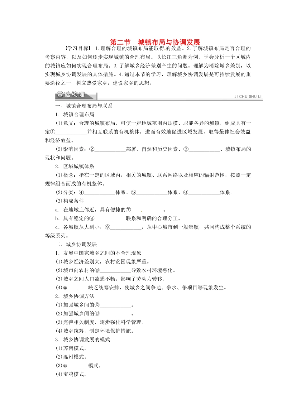 高中地理 2.2城镇布局与协调发展学案 新人教版选修4-新人教版高二选修4地理学案_第1页