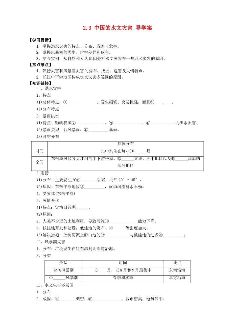 高中地理 2.3 中国的水文灾害导学案 新人教版选修5_第1页