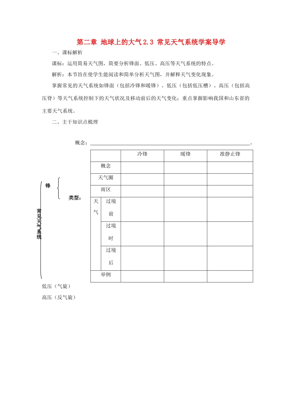 高中地理 2.3《常见的天气系统》学案10 新人教版必修1_第1页