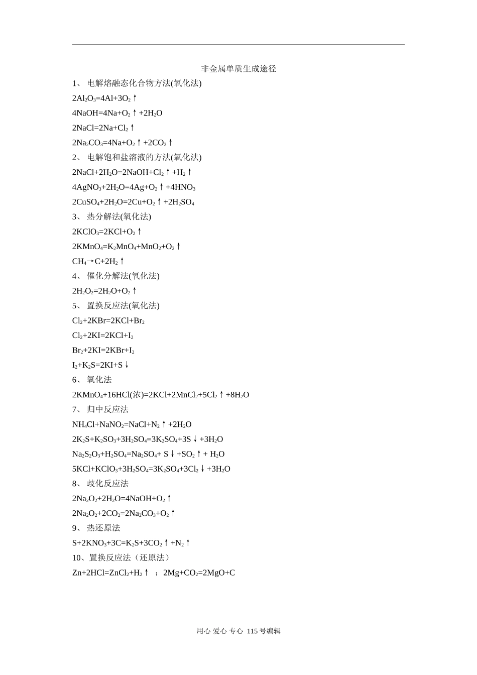高中化学非金属单质生成途径(电解熔融态化合物法、电解溶液法等10种方法)人教版_第1页