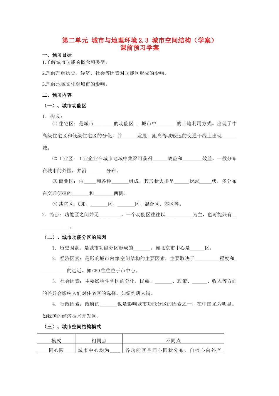 高中地理 2.3《城市空间结构》学案 鲁教版必修2_第1页