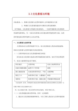 高中地理 3.3《文化景观与环境》学案 旧人教版选修1
