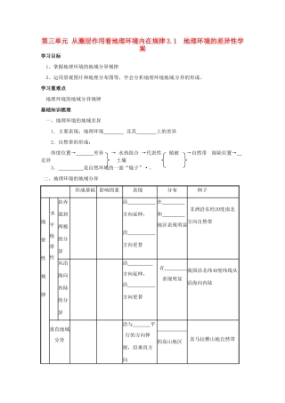 高中地理 《地理环境的差异性》学案 鲁教版必修1
