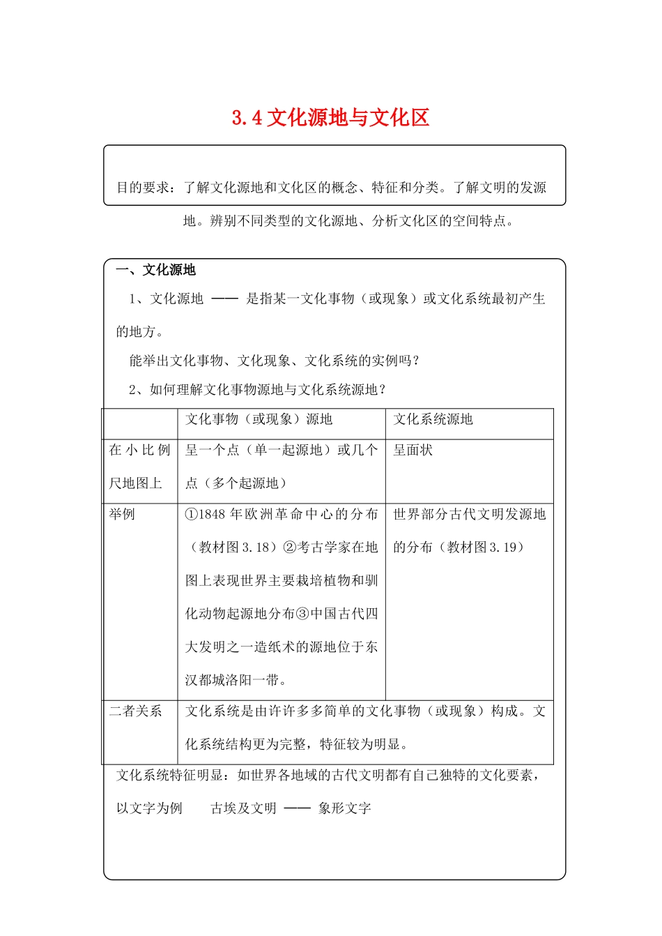 高中地理 3.4《文化源地与文化区》学案 旧人教版选修1_第1页