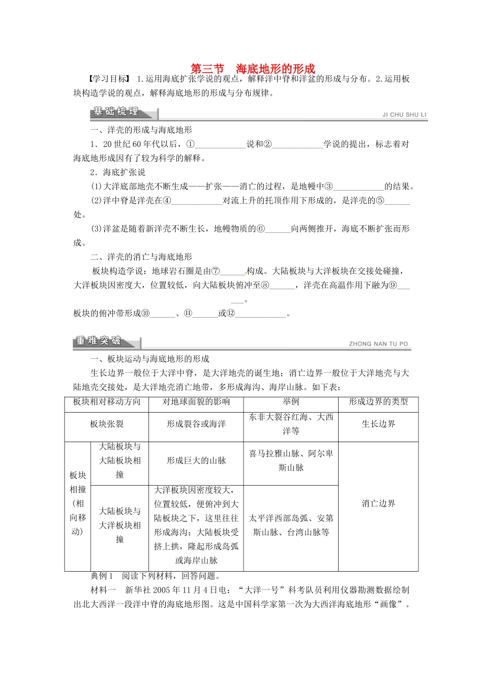 高中地理 2.3海底地形的形成学案 新人教版选修2-新人教版高二选修2地理学案_第1页